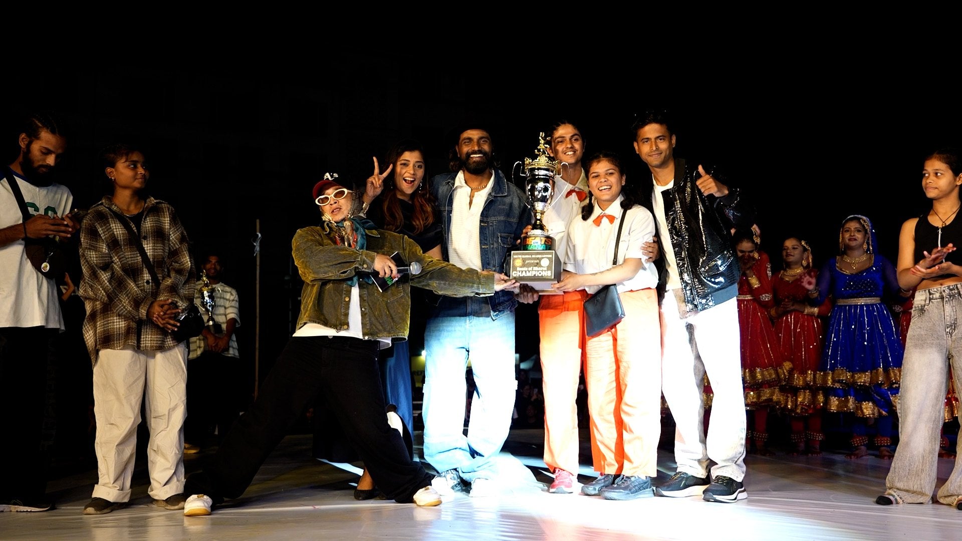 Dancers performing on a championship stage