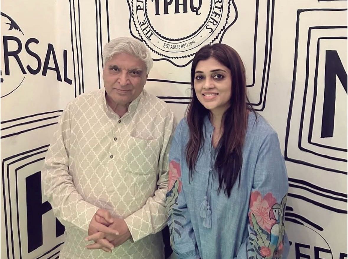 Ketki Pandit with Javed Akhtar at a Youth Global literature festival