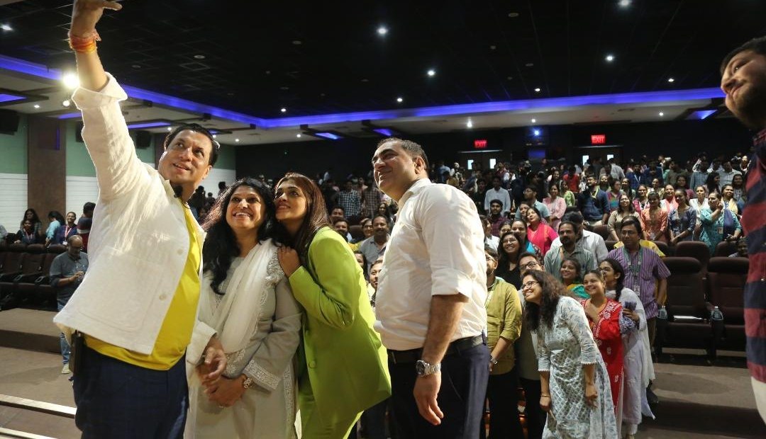 Closing day at the Vadodara Film & Design Festival: a selfie with an auditorium full of students