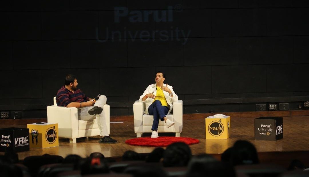 An on-stage conversation at the Vadodara Film & Design Festival, Parul University